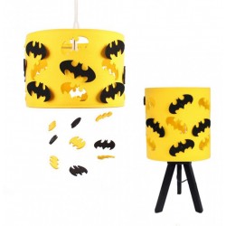 Zestaw Lampa wisząca i nocna  Batman żółta z czarnymi dodatkami.