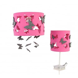 Lampa wisząca  motyle różowa z szarymi dodatkami.